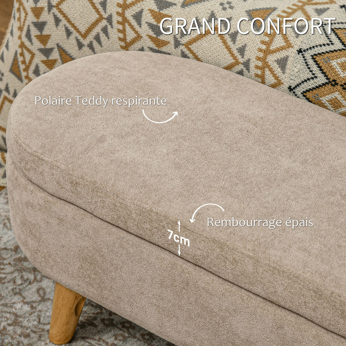 TRUHENBANK DE-12837 Stauraum und Holzbeine Beige - Beige, Textil (110/43/40cm) - ComfortXL