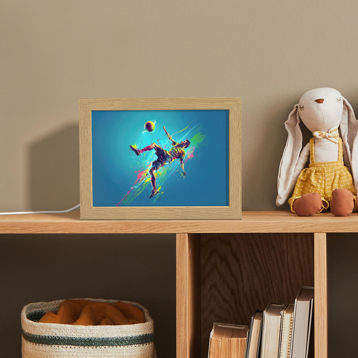 NACHTTISCHLAMPE Fußballer - Farbspritzer - Farbenfroh - Ball 20x15 cm - Blau, Holzwerkstoff (8/20/15cm)