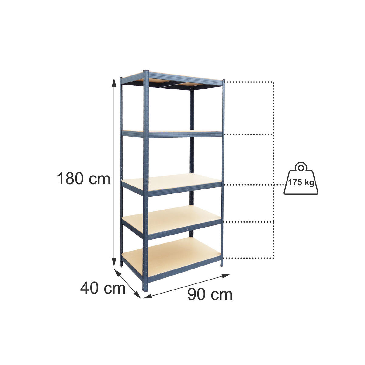 RAFT Antracit metalic 5 polițe - antracit, material plastic/compozit lemnos (90/180/40cm) - Relaxdays