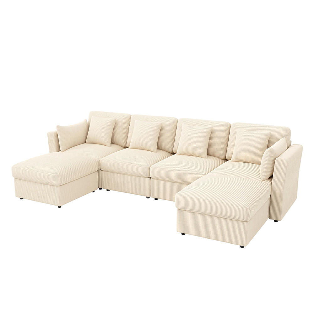ECKSOFA,SECHSSITZER-SOFA mit verstellbaren Armlehnen in Beige - Beige, Textil (159.5/290cm) - KOMHTOM