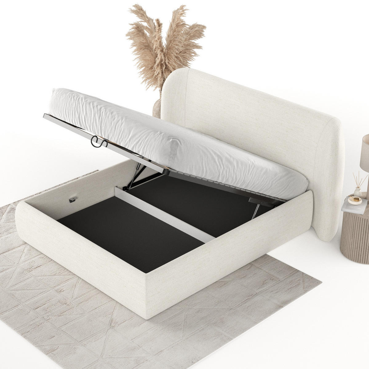 POLSTERBETT Bellano mit Stauraum 200/200 cm Creme im Modesto Stoff - Creme/Schwarz, Holz/Holzwerkstoff (200/200cm) - AltaBeds