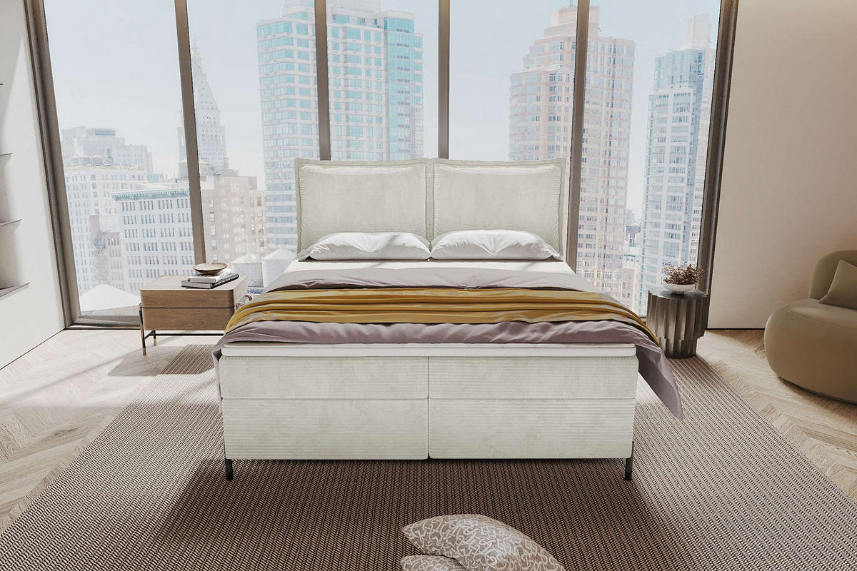 BOXSPRINGBETT VERO Cordstoff Greige 140/200 cm - Greige/Schwarz, Holzwerkstoff/Textil (140/200cm) - 99rooms