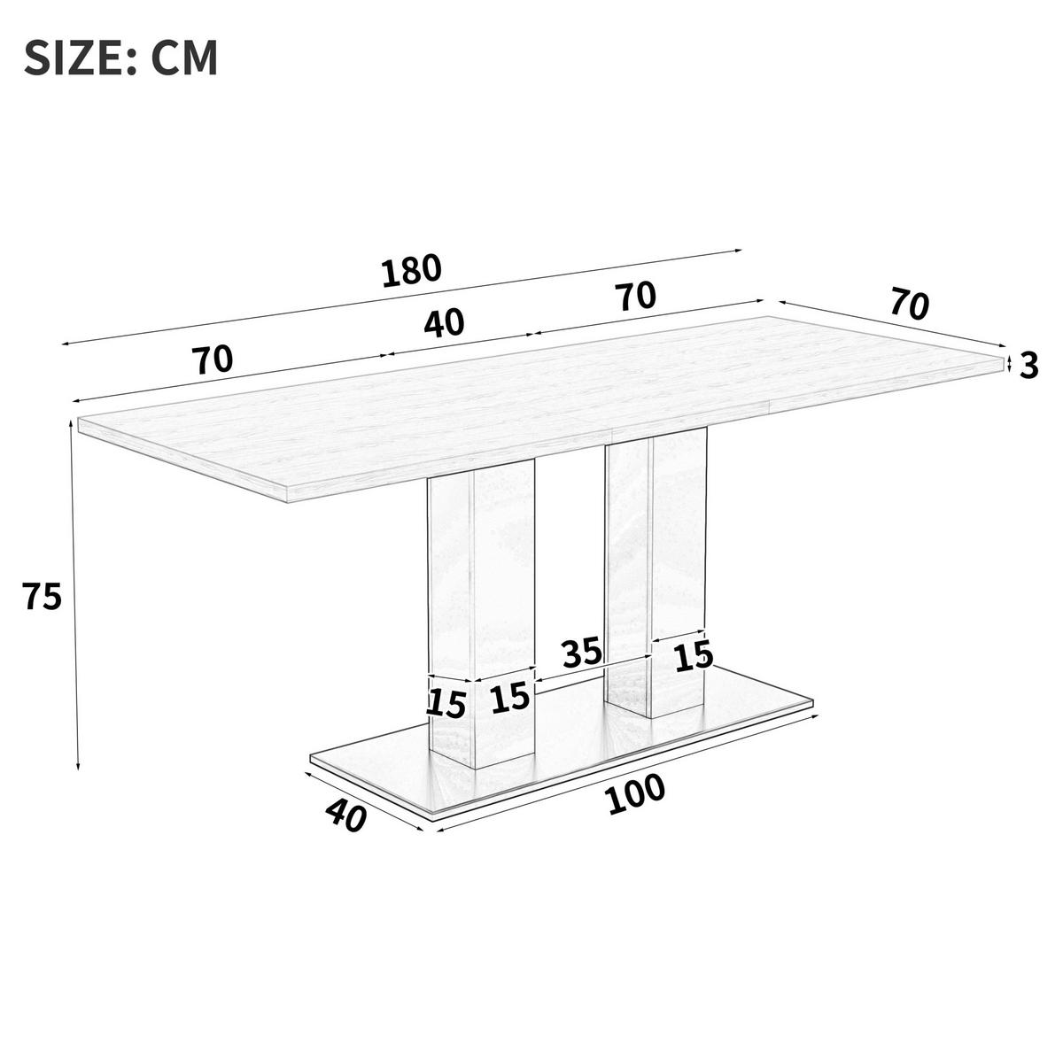 ESSTISCH aus MDF 140/180x70 cm Weiß mit Ausziehfunktion und 30 mm starker Tischplatte - Weiß, Holzwerkstoff (180/70/75cm) - Modfu