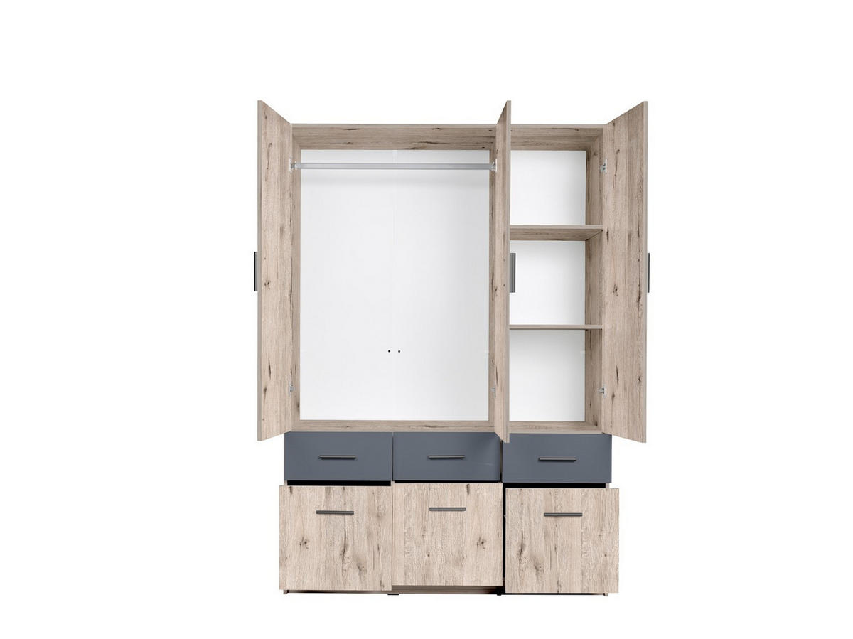 DREHTÜRENSCHRANK LUGERN 136/197,6/53,6cm 3-türig Eiche Wellington - Eichefarben, Holzwerkstoff (136/197.6/53.6cm) - MASSENO