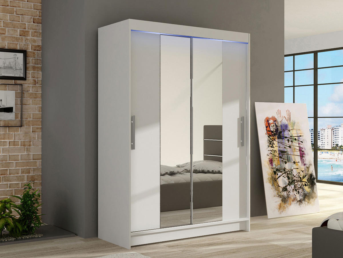 KLEIDERSCHRANK Miami II, mit RGB LED Beleuchtung - Silberfarben/Weiß, Holzwerkstoff/Kunststoff (120/200/58cm) - MIRJAN24