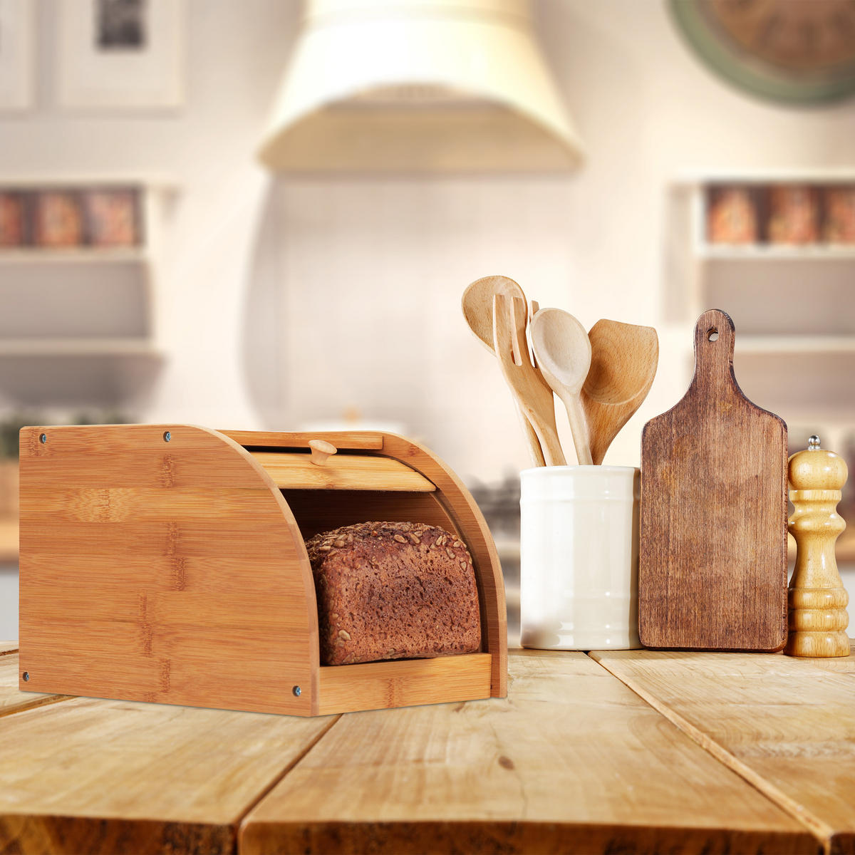 BROTKASTEN - Hellbraun, Holz (20.2/18.2/27cm) - Relaxdays