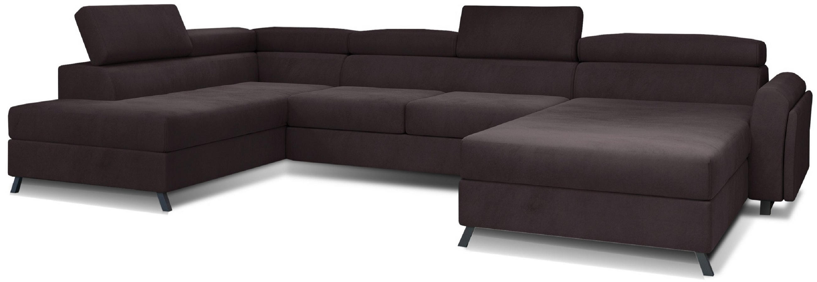 WOHNLANDSCHAFT mit Schlaffunktion und Bettkasten - Dunkelbraun/Schwarz, Textil/Metall (370/98/200cm) - Eltap