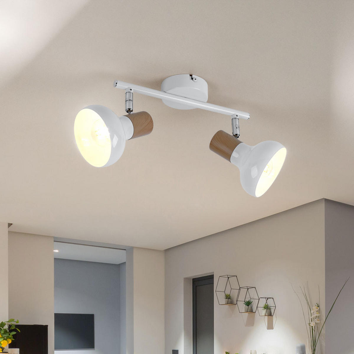 LED DECKENLEUCHTE Weiß Holzoptik - Weiß, Metall (35.5/13/16cm)