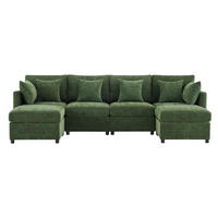 SOFA Modular, Grün, Chenille, U-/L-Form, 2 Hocker, 6 Kissen - Grün, Textil (161/81/278cm)