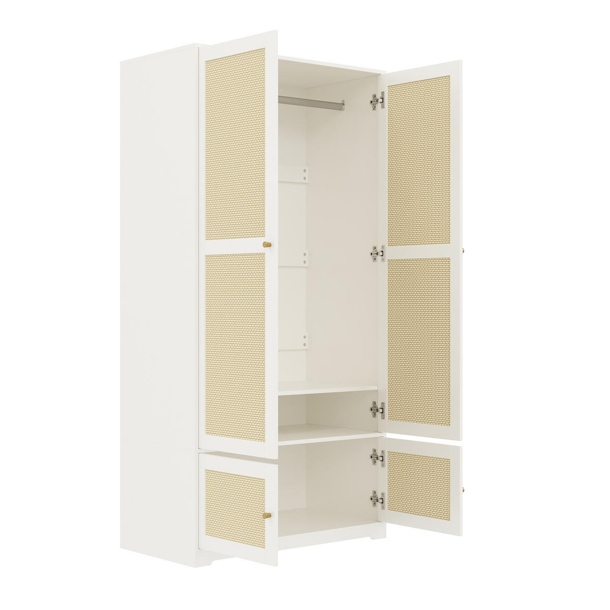 GARDEROBE in weiß mit rattan-geflecht, 2 türen - Weiß, Holzwerkstoff (90/180/48cm) - Urban Meuble