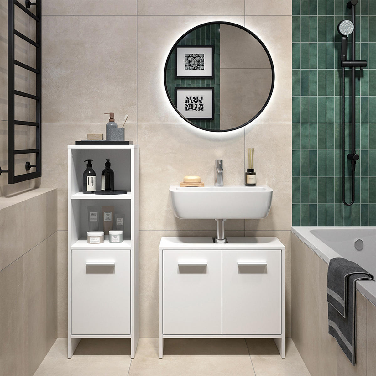 SESTAVA KOUPELNOVÉHO NÁBYTKU Karli Bílá - bílá, kompozitní dřevo (63.8/57/26.3cm) - Vicco