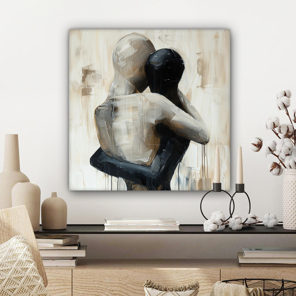 LEINWANDBILD Abstrakt - Liebe - Schwarz und weiß - Modern Wandbild Wohnzimmer 50x50 cm - Schwarz, Textil (50/50cm) - MuchoWow