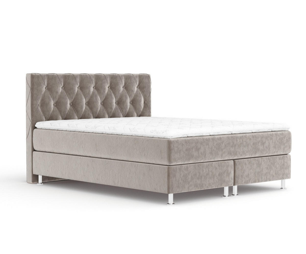 BOXSPRINGBETT Otus Taupe 140/200 cm mit Latex-Topper - Taupe/Silberfarben, Holz/Holzwerkstoff (140/200cm) - Maison de Reve