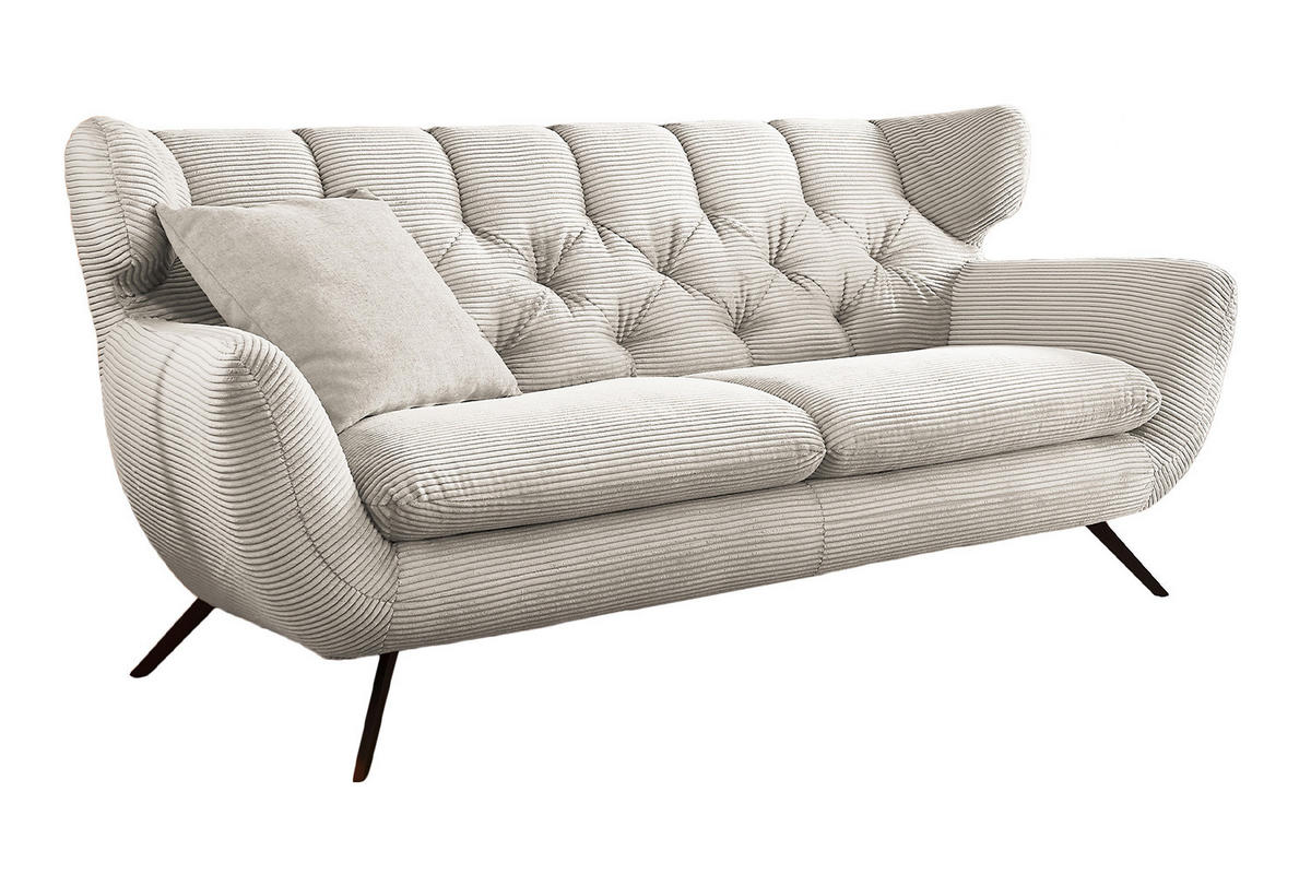 SOFA CHARME Cremeweiß Cord - Creme/Schwarz, Textil/Metall (175/94/95cm) - KAWOLA