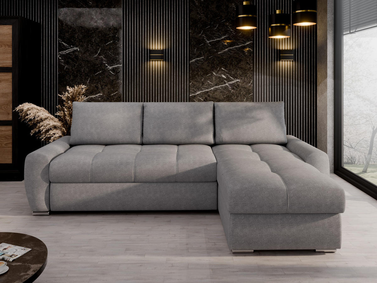 ECKSCHLAFSOFA Lunar Schlafsofa mit Bettkasten, Hellgrau - Hellgrau, Holz (237/166cm) - Panda Möbel