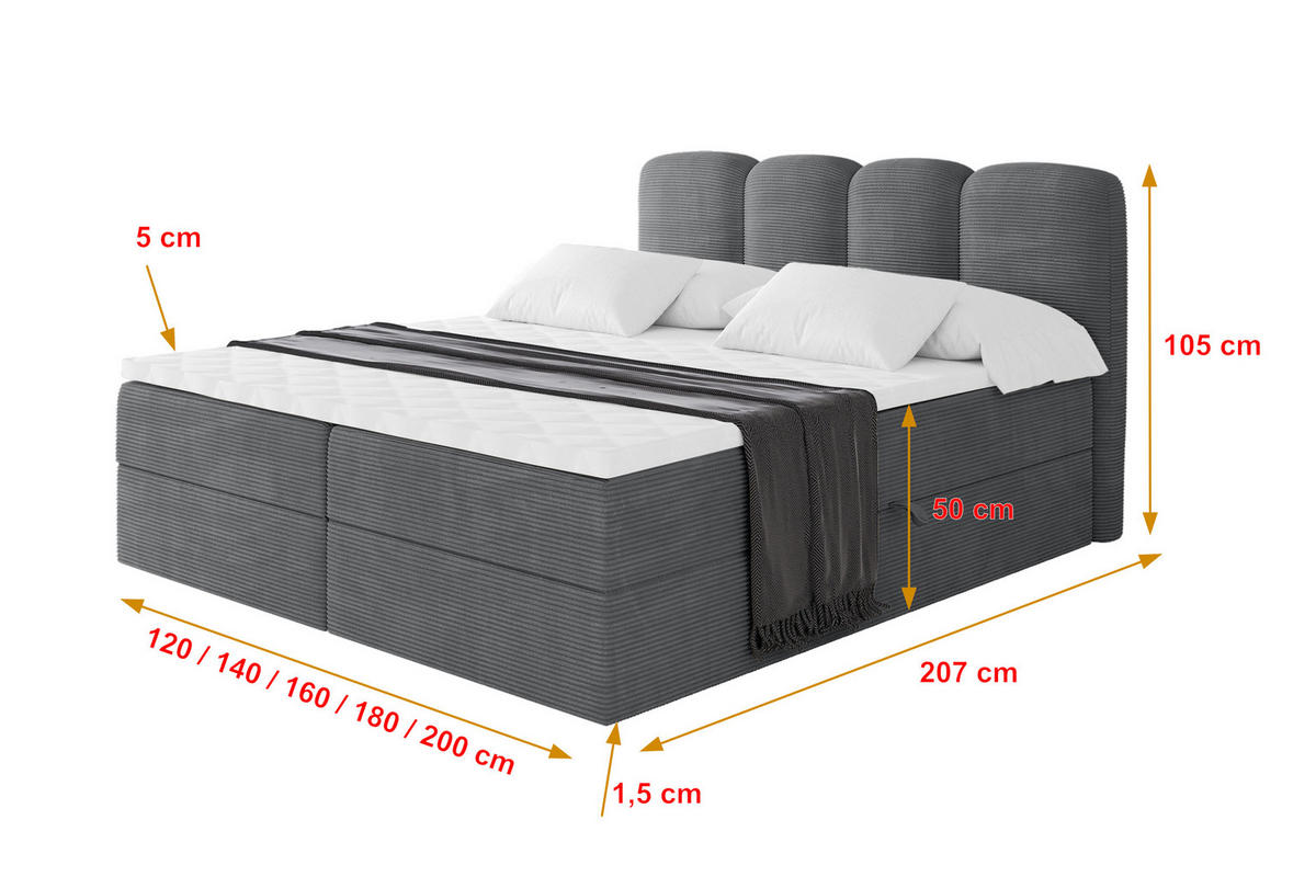 BOXBETT mit Matratze H4 - NINA - 160x200 cm - Dunkelgrau - Taupe, Holzwerkstoff (160/200cm) - ALTDECOR