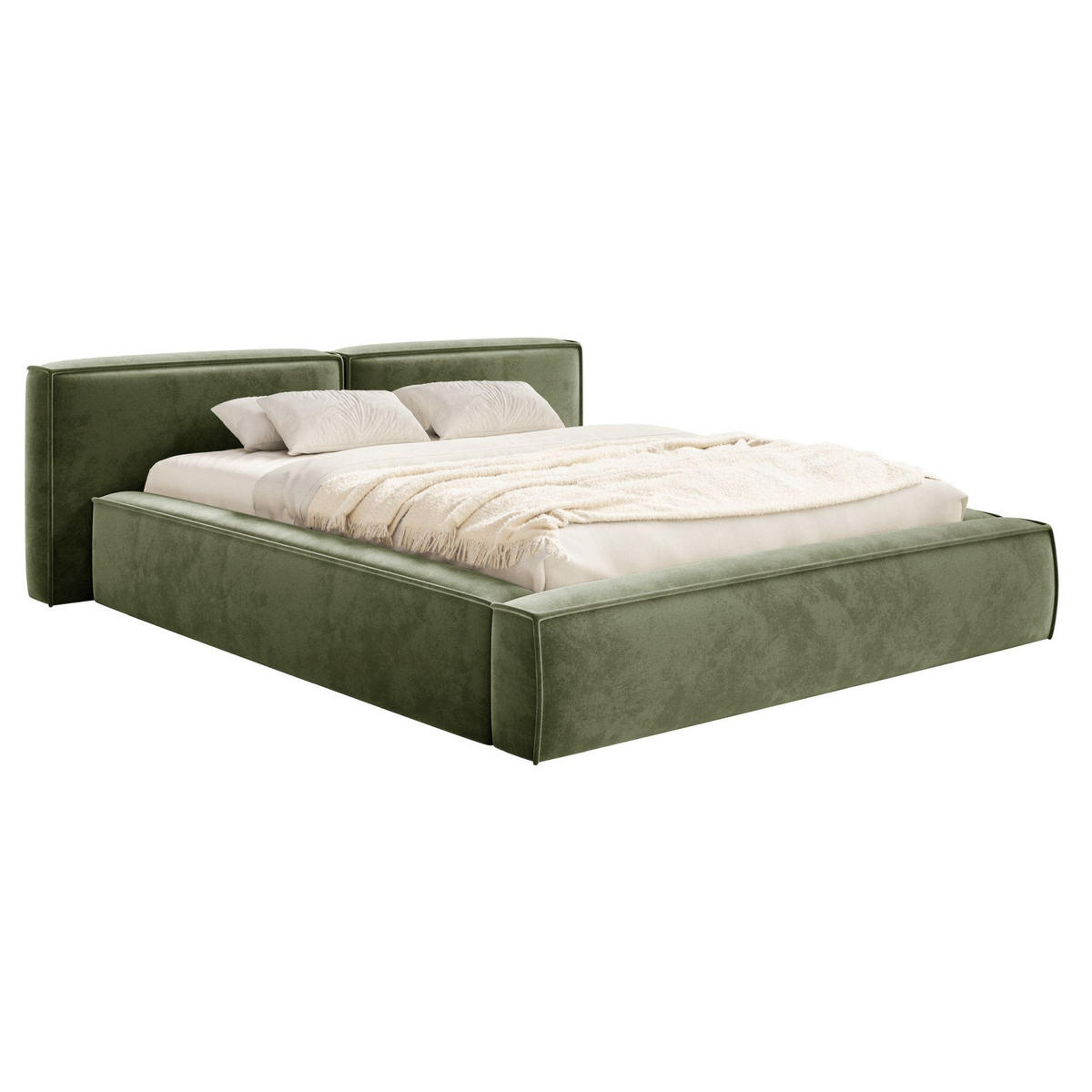 POLSTERBETT Tilves Low Olivgrün 160x200 cm - Schwarz/Olivgrün, Kunststoff/Textil (160/200cm) - Selsey