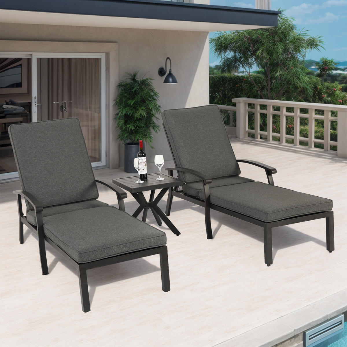 LOUNGE STUHL Patio Stuhl mit Baumwollkissen Grau - Grau, Metall (58/100/204cm) - ComfortXL