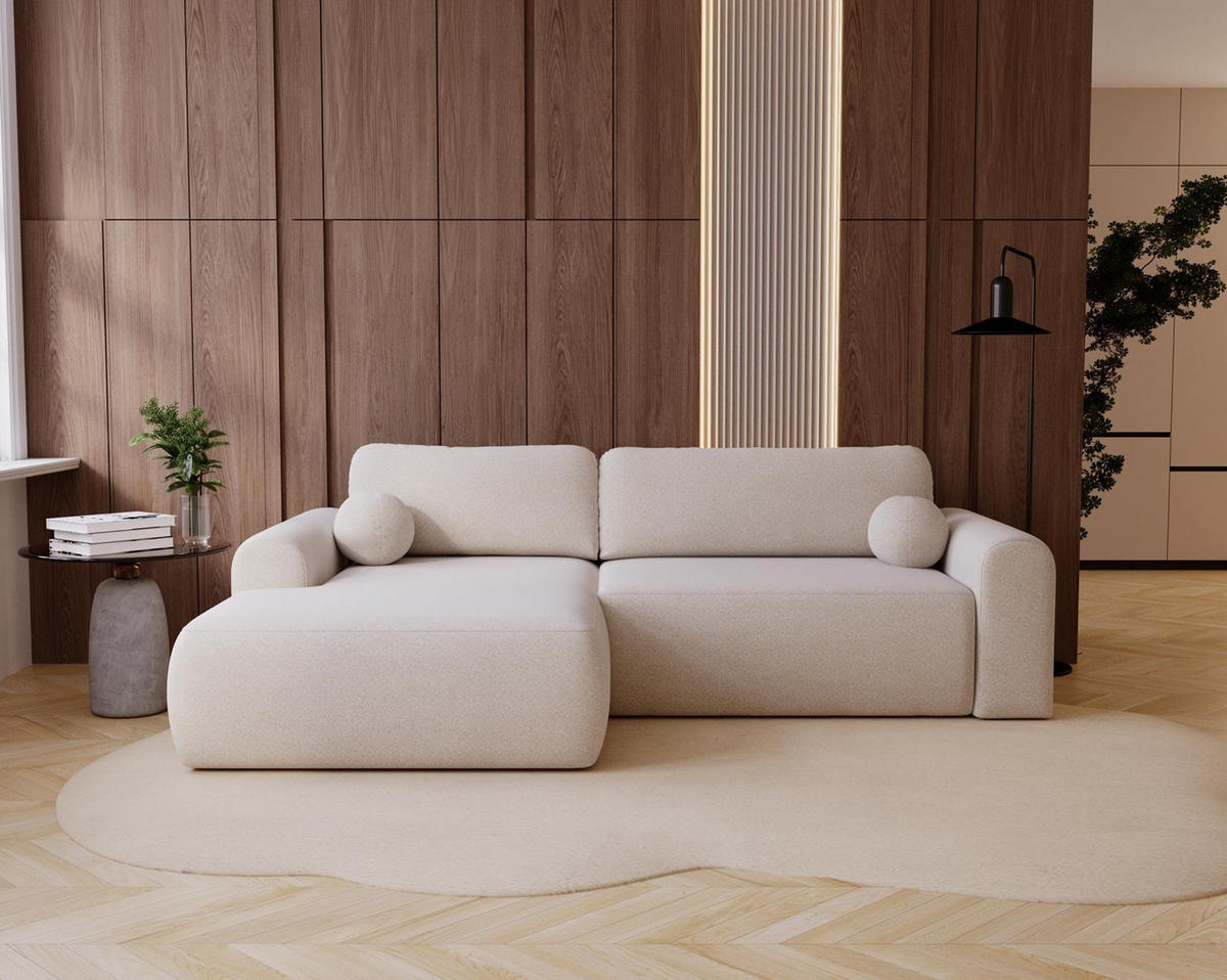 ECKSOFA Aurora Creme, mit Schlaffunktion in Lambi Stoff, linke seite - Creme, Holzwerkstoff/Textil (257/177cm) - Bettso