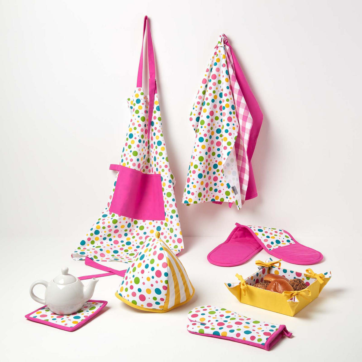 OFENHANDSCHUH Bunte Punkte 18/32 cm, Baumwolle wattiert - Pink, Textil (18/32cm) - Homescapes
