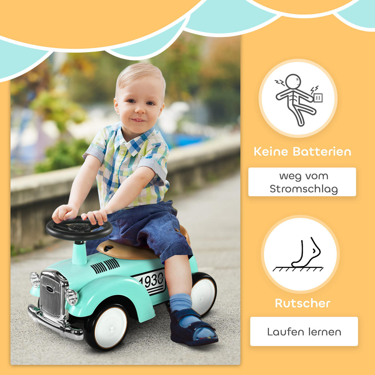 RUTSCHAUTO, Kinderfahrzeug mit Stauraum, Kinderauto mit Kippschutz, Grün - Grün, Metall (58/27/35cm) - AIYAPLAY