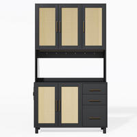 KÜCHENSCHRANK in Holz- und Rattanoptik mit LED Schwarz - Schwarz, Holzwerkstoff (40/183/100cm) - Urban Meuble