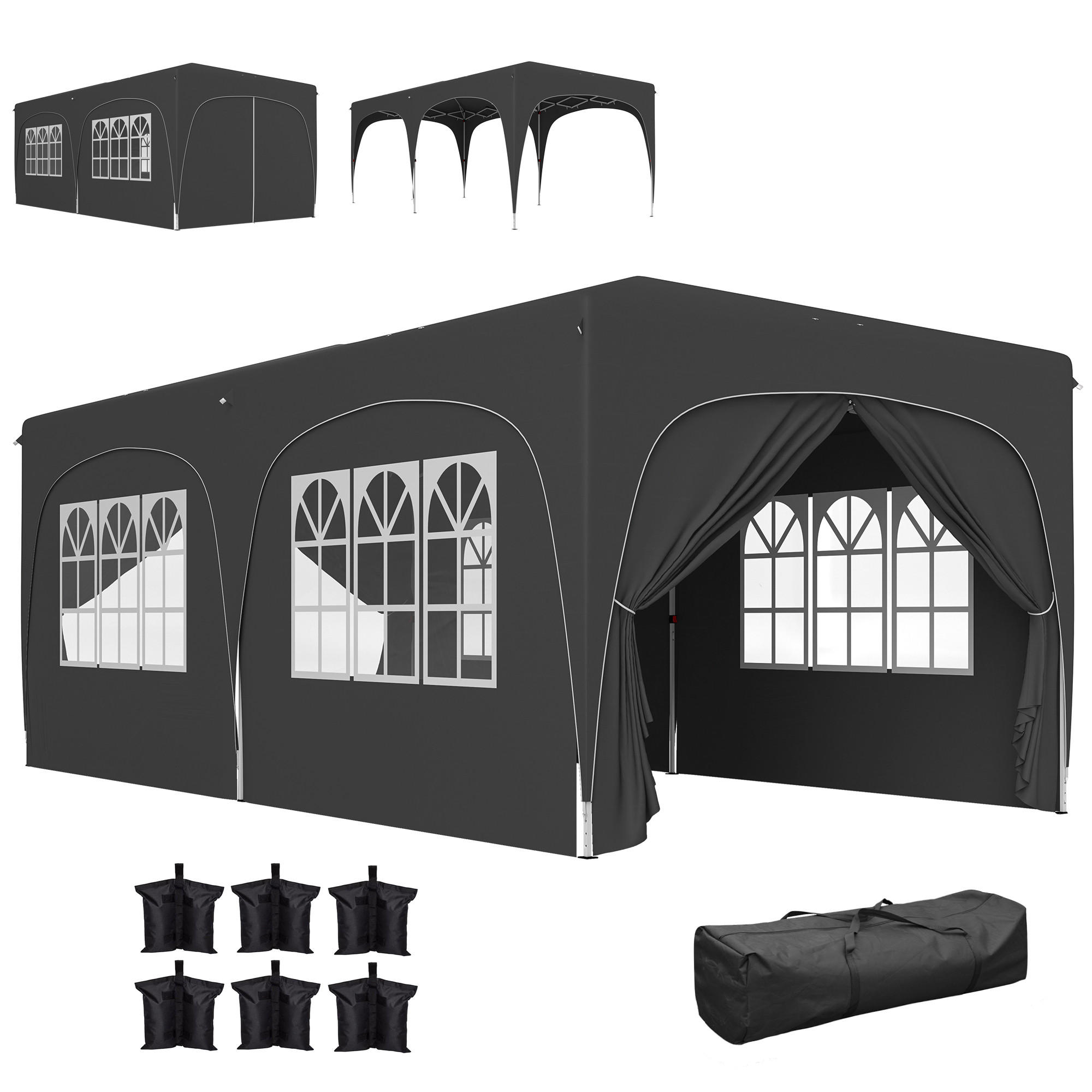 FALTPAVILLON, 6x3m, Seitenwände, UPF50+, höhenverstellbar, Tragetasche, Dunkelgrau - Multicolor, Metall (597/270/300cm) - FORIOUS