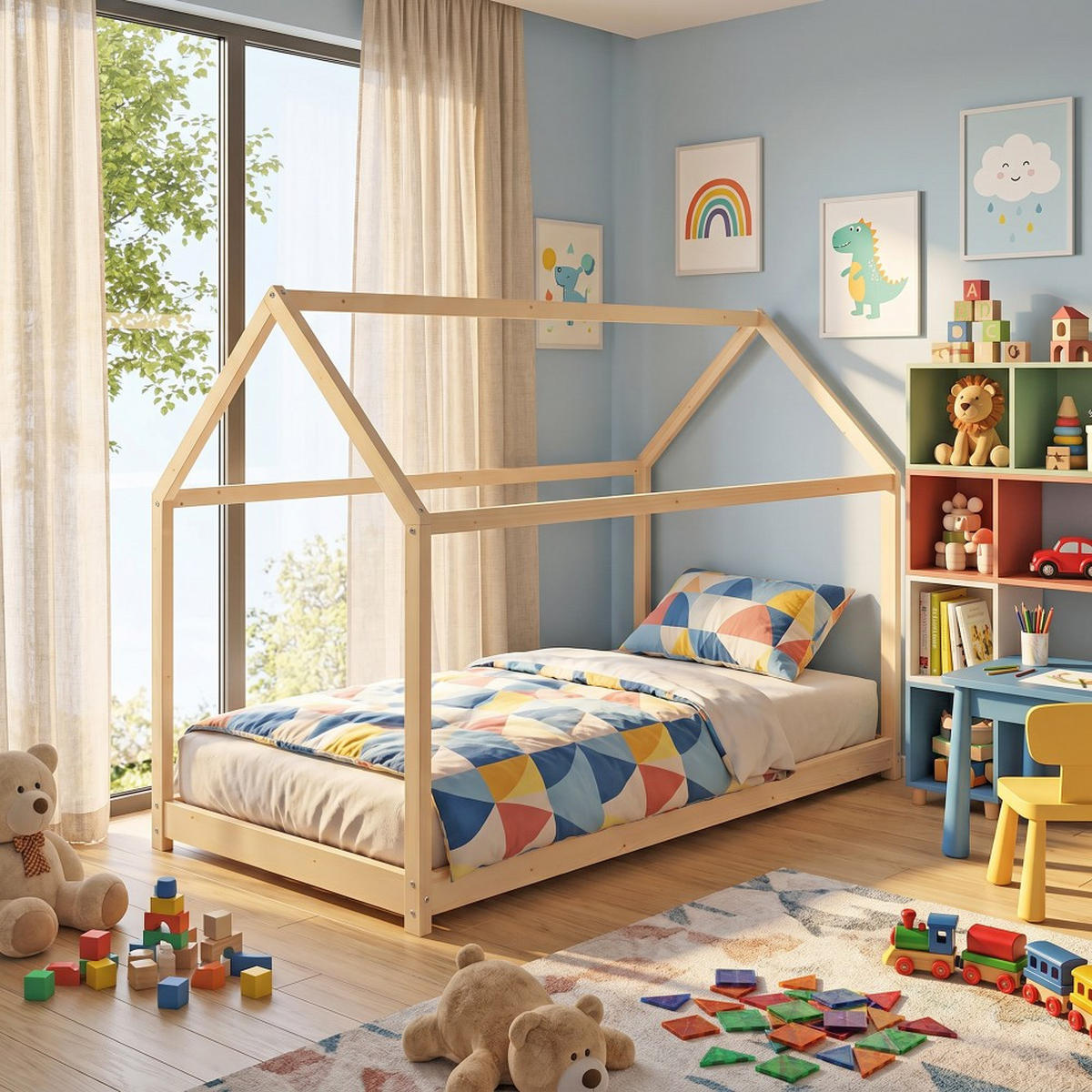 HAUSBETT PANDA mit Lattenrost / Kinderbett 90x190 cm - Naturfarben - Naturfarben, Holz (90/190cm) - Weber Industries