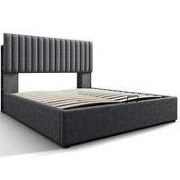 POLSTERBETT aus Leinen 140x200 cm in Grau mit LED & Matratze - Grau, Textil (140/200cm) - Modfu