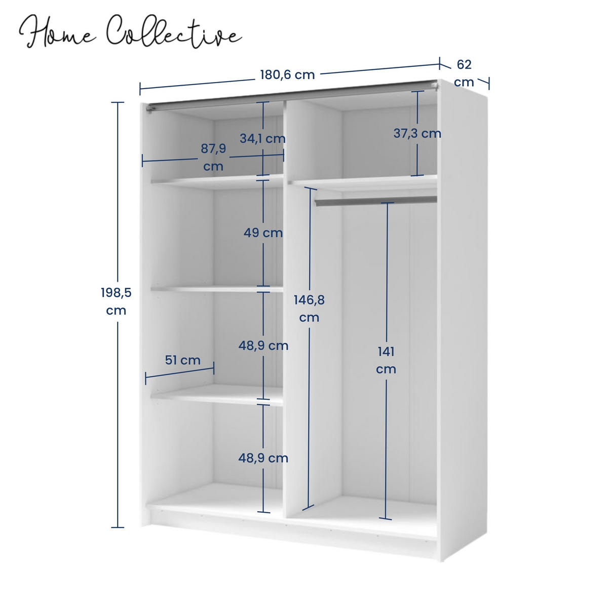 SCHWEBETÜRENSCHRANK 2-Türen 180 cm in Weiß - Weiß, Holzwerkstoff (62/198.5/180.6cm) - Home Collective