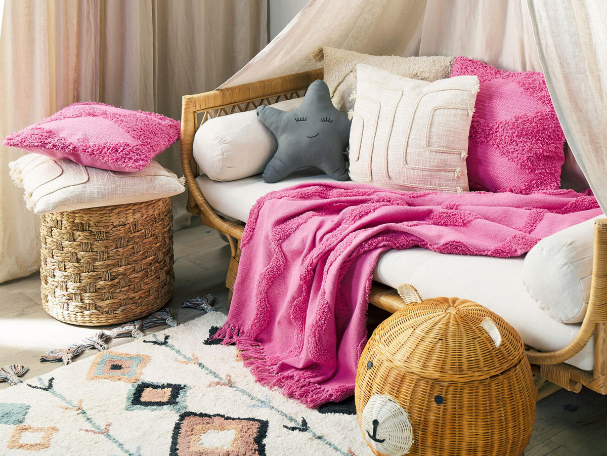 DECKE Rosa Khari 125/150 cm - Pink, Naturmaterialen/Textil (125/150cm) - Beliani