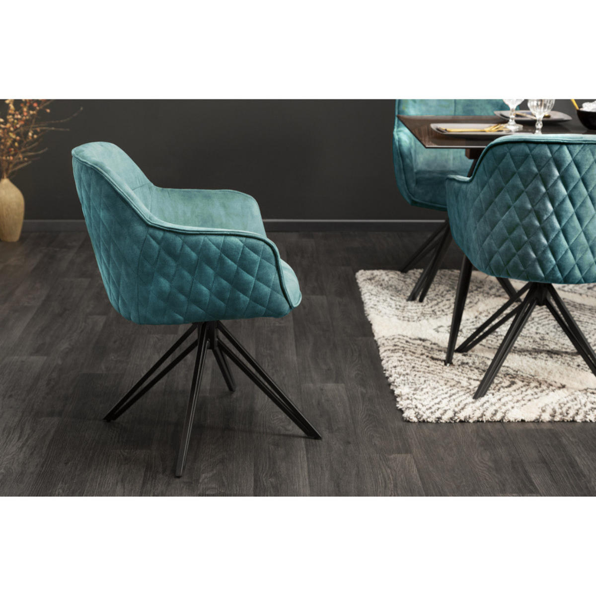 STUHL EUPHORIA Samt Petrol, Schwarz - Blau/Petrol, Textil (58/82/60cm) - riess-ambiente