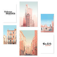 POSTER Set Mit 6 Rosa Building Architektur Landet A3 & A4 Rahmenlos - Klar, Papier (29/3cm) - Nacnic