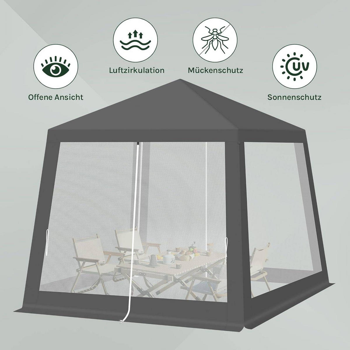 PAVILLON 3x3 m, Gartenpavillon mit Seitenwänden Moskitonetz - Grau, Metall (300/250/300cm) - Woltu