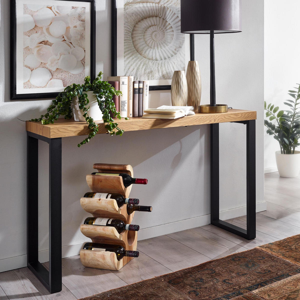 KONSOLENTISCH – Eicheoptik, große Ablagefläche, modern - Schwarz/Braun, Holz/Metall (39/120/76cm) - KADIMA DESIGN