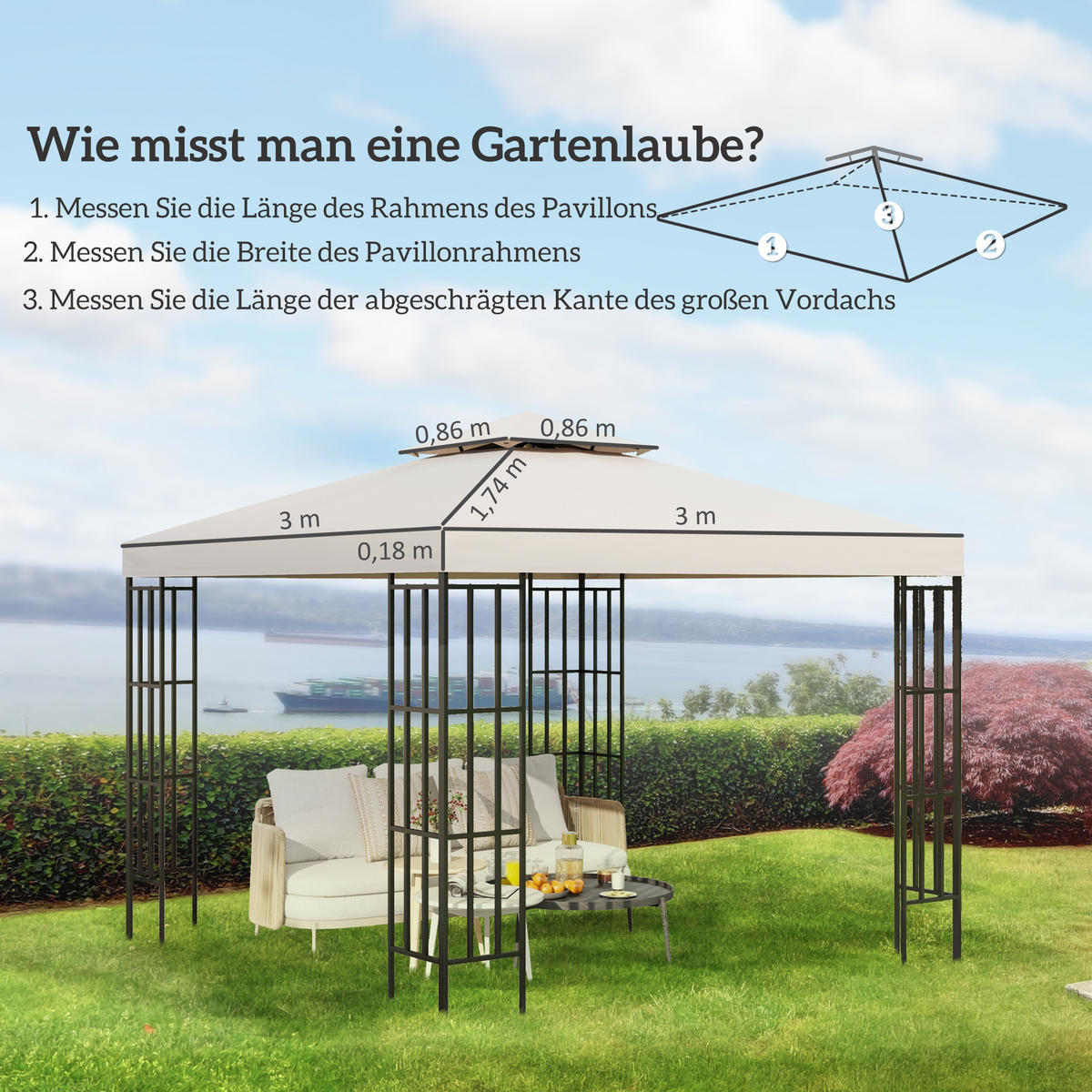 ERSATZDACH, Polyester, Cremeweiß - Weiß, Kunststoff (300/18/300cm) - Outsunny