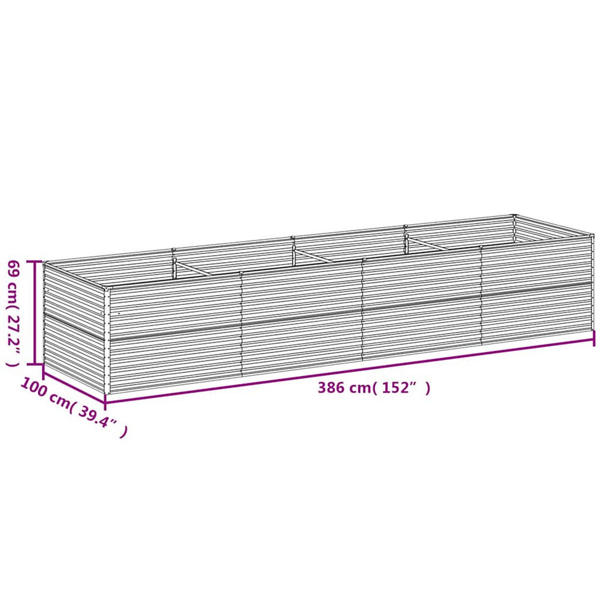 HOCHBEET 386/100/69 cm, aus Cortenstahl, Rostig - Rostfarben, Metall (100/69/386cm) - vidaXL