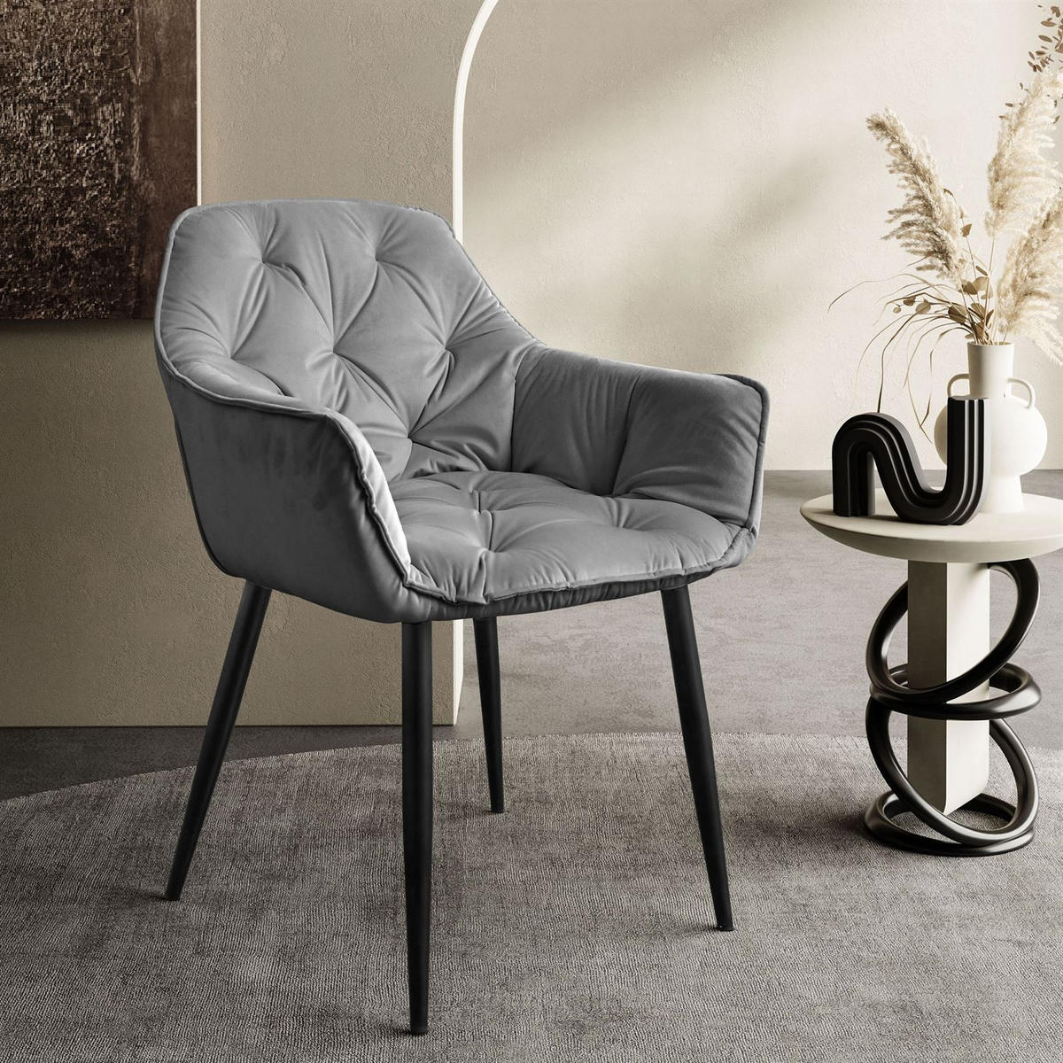 ARMLEHNENSTUHL TOKIO - Schwarz/Grau, Textil (60/96/46cm) - Lookway