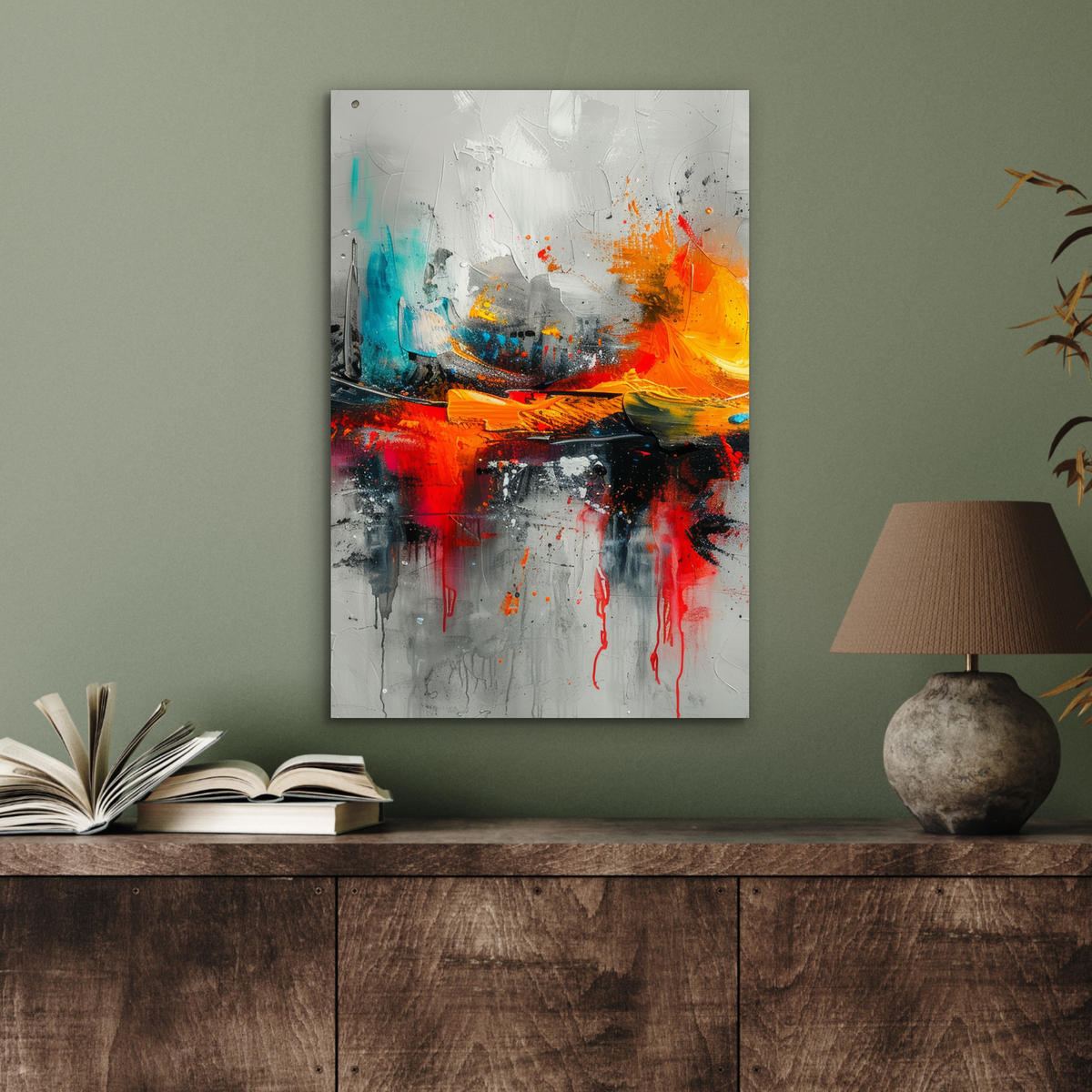 METALLBILD Moderne Kunst - Orange - Grau - Abstrakt 40x60 cm - Hellgrau, Metall (40/60cm) - MuchoWow