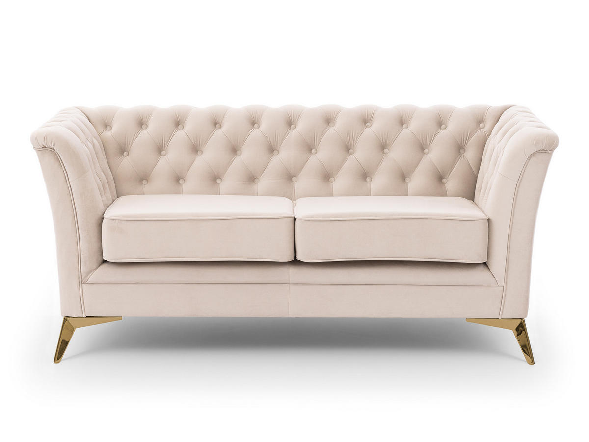 CHESTERFIELD-SOFA 2-sitzer Whitby Beige Samt mit goldenen Füßen - Beige/Goldfarben, Holz/Textil (175/78/82cm) - S-Style Möbel