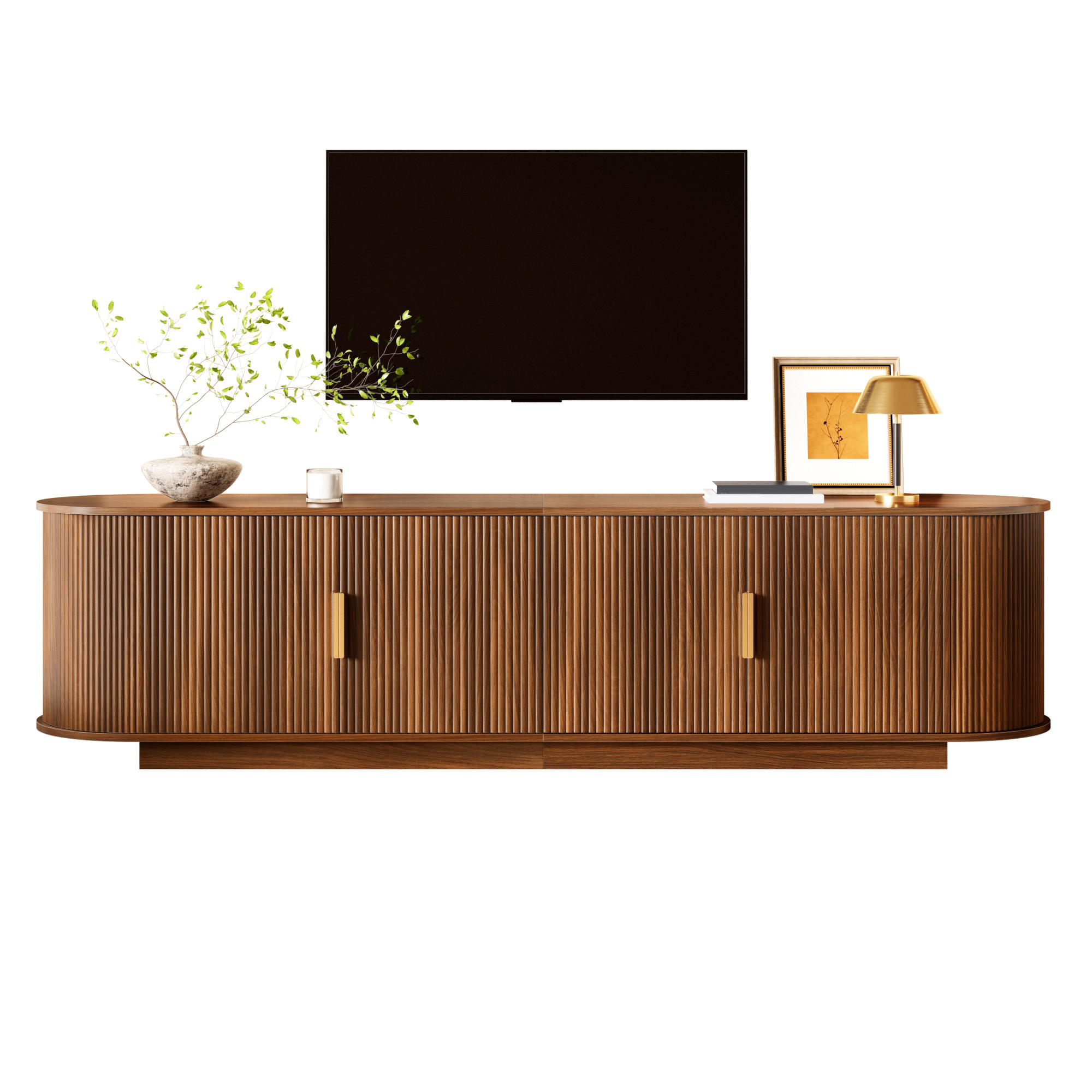 FLIEKS NÍZKÁ KOMODA Vlnitý Vzor MDF 4 Dveře Úložný prostor