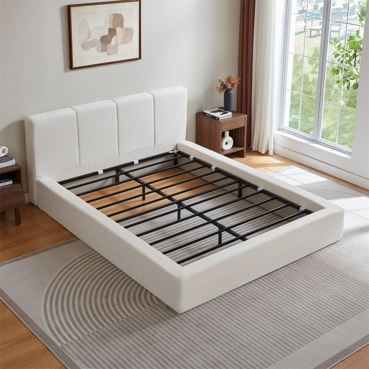 POLSTERBETT 160x200 cm mit gepolstertem Kopfteil - Lattenrost - ohne Matratze - Cremeweiß - Creme, Textil (160/200cm) - DELFA
