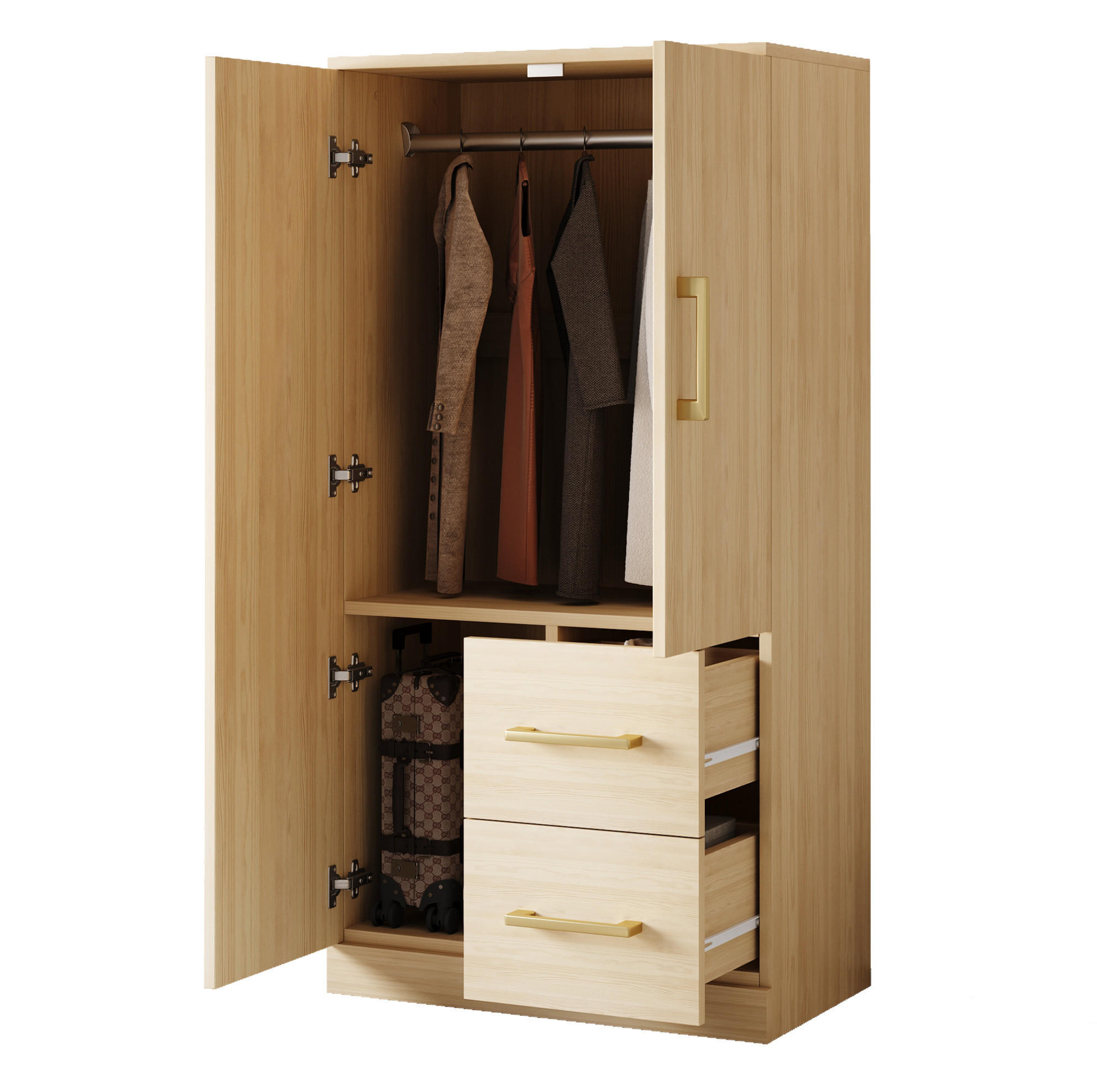 KLEIDERSCHRANK 70/40/135 cm natur aus Holz mit Türen und Schubladen - Naturfarben, Holz (70/135/40cm) - OKWISH