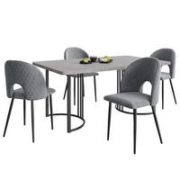 ESSGRUPPE 5-teilig mit grauem Marmor-Optik-Tisch 140x80 und vier grauen Samtstühlen als Küchentischset, grau-schwarz - Schwarz, Textil (80/75/140cm) - Luhomfu