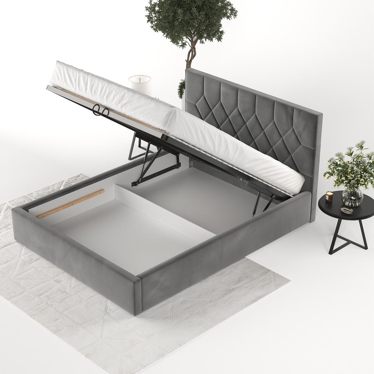 POLSTERBETT Brisa 140/200 cm Grau im Kronos Stoff - Schwarz/Naturfarben, Holz/Holzwerkstoff (140/200cm) - AltaBeds