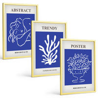 BILDER SET 3er Set - 40x60 cm Goldrahmen - Stilvolle blaue Poster - Goldfarben, Kunststoff (40/60cm) - TULUP