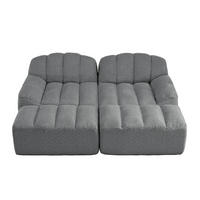 SOFA 210/165/79 cm in Grau aus granuliertem Fleece mit Ottoman - Grau, Textil (165/79/210cm) - Flora Grace