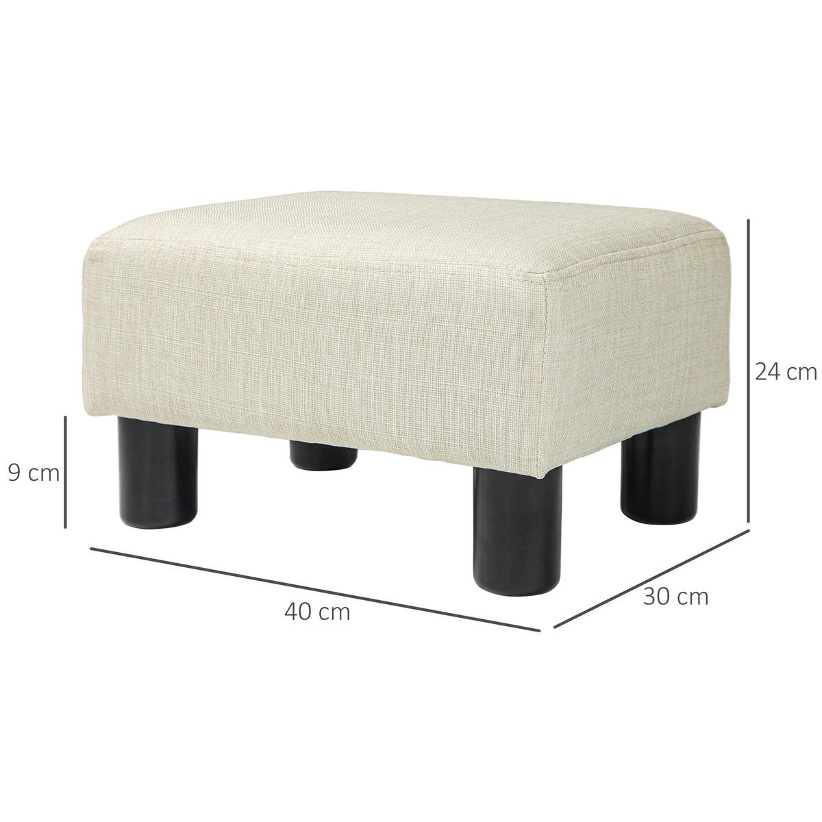 POUF DE-16425 gepolstert mit Leinenbezug Beige - Beige, Textil (30/24/40cm) - ComfortXL