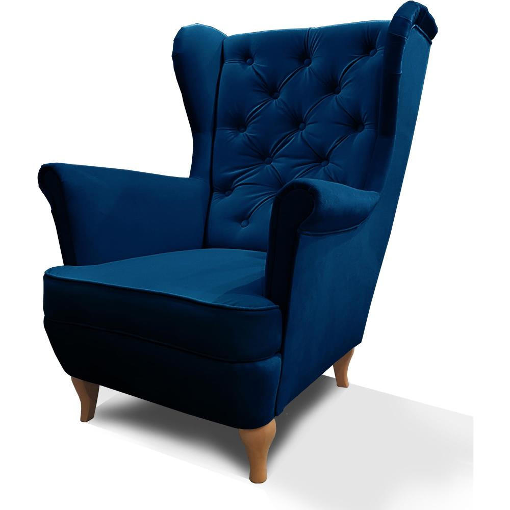 CHESTERFIELD-SESSEL Falco marineblau mit Holzbeinen - Buchefarben/Dunkelblau, Holz/Textil (82/102/92cm) - Beautysofa
