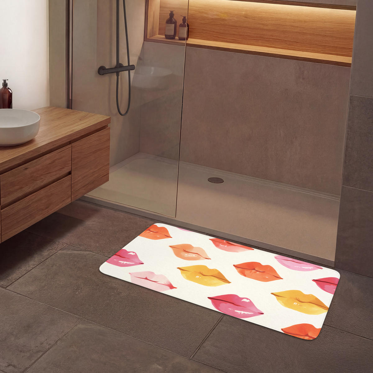 KOUPELNOVÁ PŘEDLOŽKA Rty - barevné - lesklé 120x60 cm - růžová, textil/plast (120/60cm) - OnlyWow